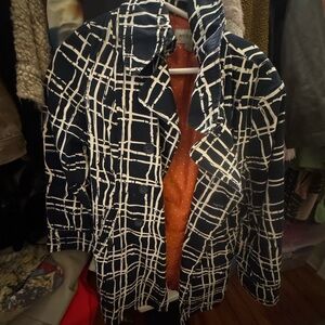 Merona Navy and Cream Checkered Trench Coat